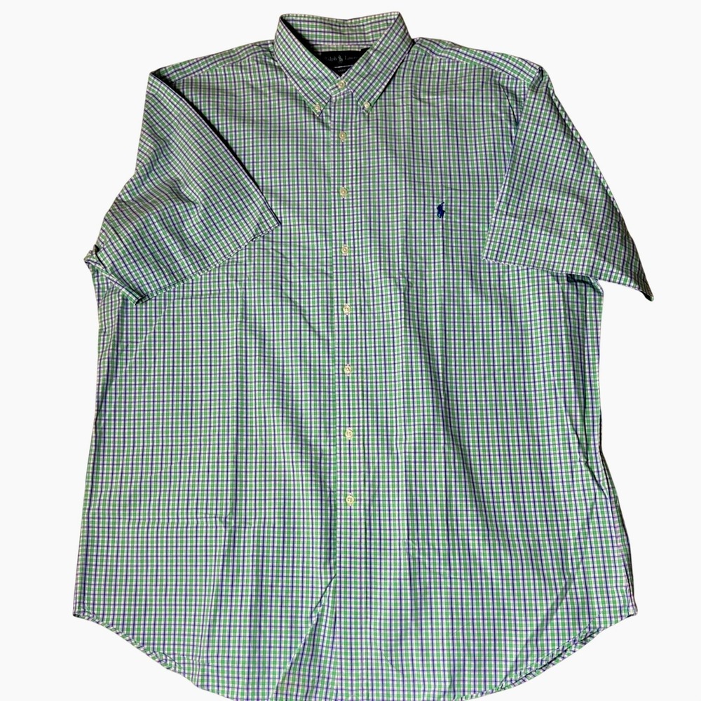 Ralph Lauren Men 2XLT Tall Classic Fit Plaid Button Down Shirt Green Blue Cotton - Picture 3 of 8